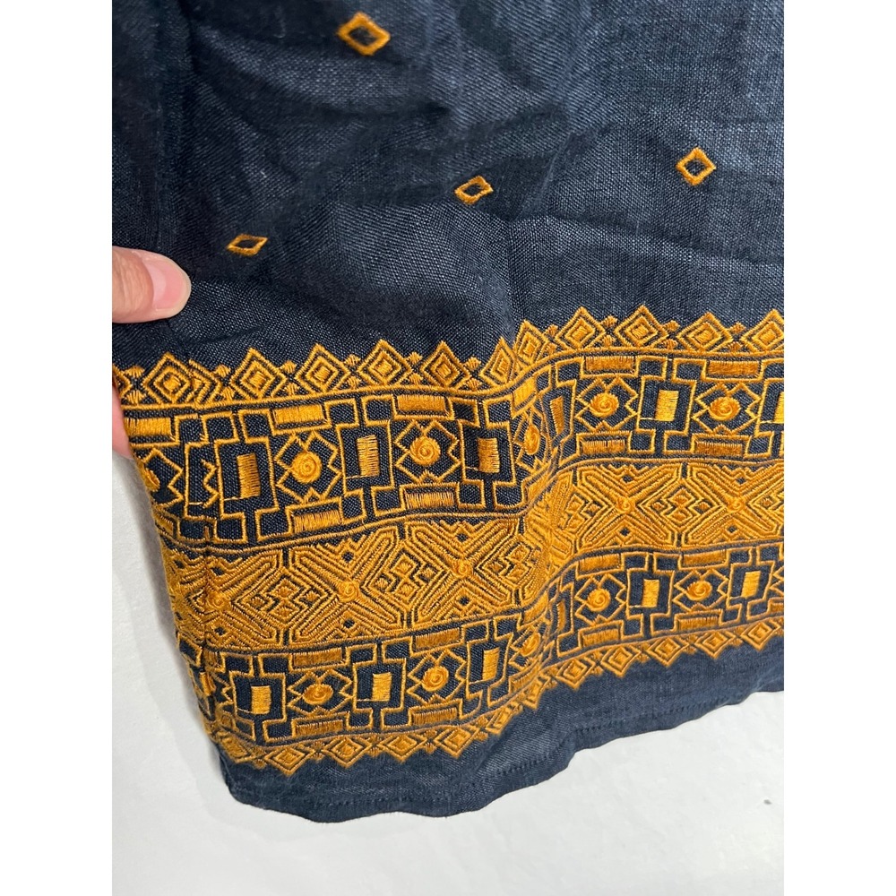 Garnet Hill Embroidered Linen Popover Dress Blue Flax Embroidered Tassel Size 12 - Picture 8 of 13